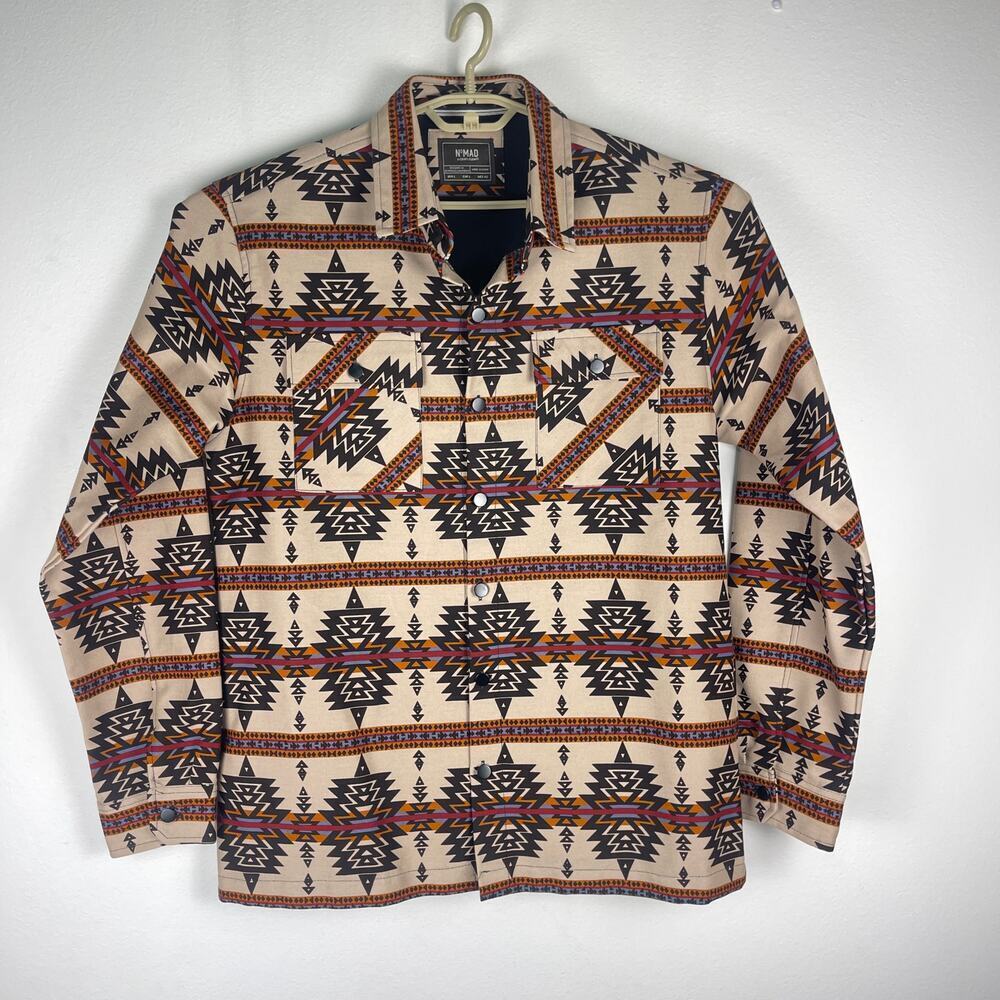 Nomad Jacket Mens Large Brown Twill Aztec Southwestern Graphic Shacket Lebowski